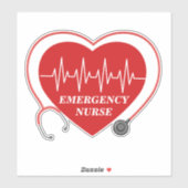 Sticker Personnaliser Nurse Love Heart EKG Stethoscope (Feuille)