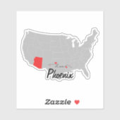 Sticker Personnaliser - Phoenix, Arizona Carte US (Feuille)