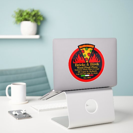 Sticker Personnaliser Pizza Fabriquée en bois Restaurant P (Ordinateur portable sur le bureau)