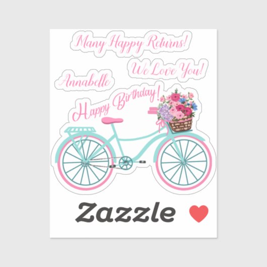 Sticker Personnalisez le joyeux panier à fleurs de vélo d' (Feuille)