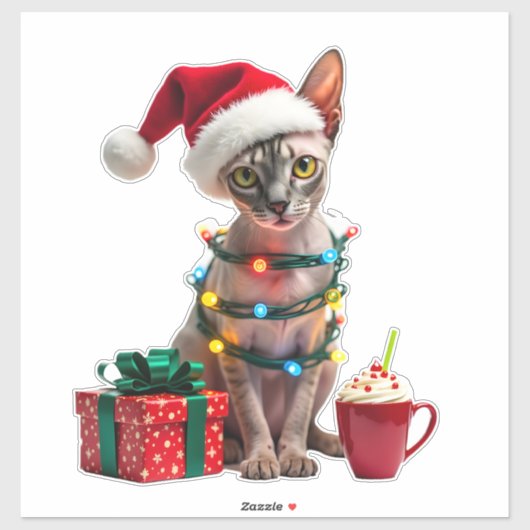 Sticker Pet Animal Lovers Cute Sphynx cat Reindeer Antlers (Feuille)