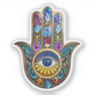 Sticker Pétales Colorés Feuilles Hamsa Saphir Troisième Oe