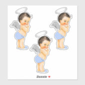 Sticker Petit ange bébé garçon ailes argentées bleu clair  (Feuille)
