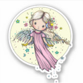 Sticker Petit ange rose flottant par lune (Devant)