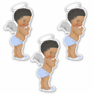 Sticker Petit bébé garçon ange lumière bleu argenté ailes