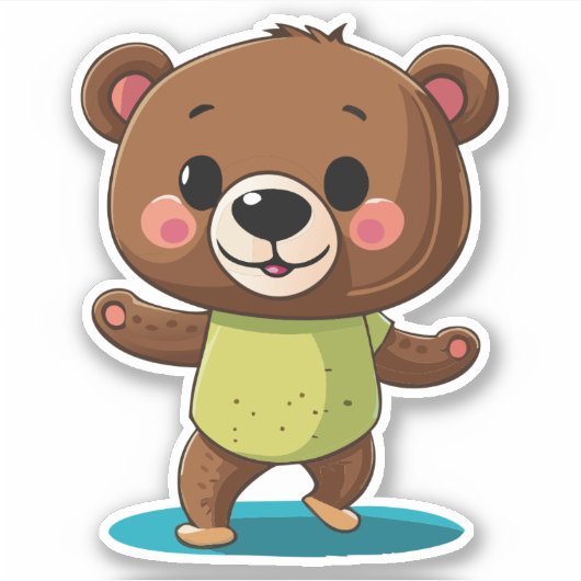 Sticker Petit Bébé Mignonne Ours Dansant Avec Un Sourire (Devant)