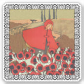 Sticker Petit Chaperon Rouge Champ Coquelicots Loup Cadre (Devant)