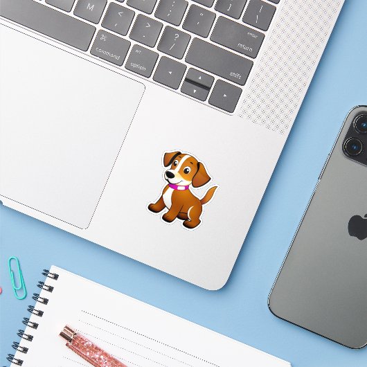 Sticker Petit chien brun, debout. (Ordinateur portable avec iPhone)