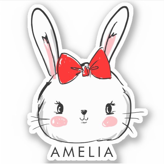 Sticker Petit lapin mignon avec Bow rouge (Devant)