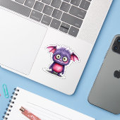 Sticker Petit Monstre mignon et rose (Ordinateur portable avec iPhone)