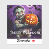 Sticker Petit Monstre Vert et ami Citrouille (Feuille)