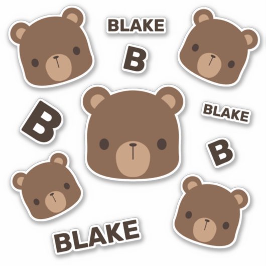 Sticker Petit ours Brown mignon avec nom personnalisé (Devant)
