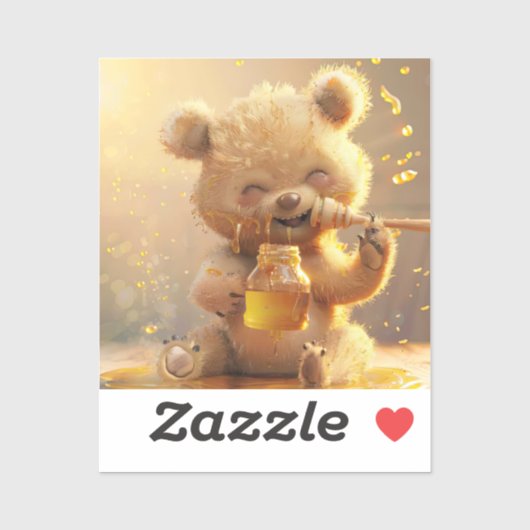 Sticker Petit ours mangeant du miel (Feuille)