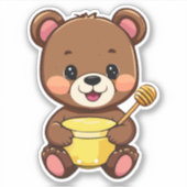 Sticker Petit Ourson Mangeant Du Miel Avec Un Sourire (Devant)