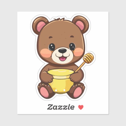 Sticker Petit Ourson Mangeant Du Miel Avec Un Sourire (Feuille)