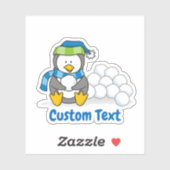 Sticker Petit pingouin assis avec des boules de neige (Feuille)