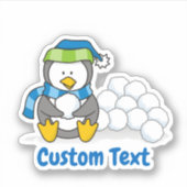 Sticker Petit pingouin assis avec des boules de neige (Devant)