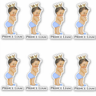 Sticker Petit Prince Bébé Garçon Bleu Or Couronne ethnique