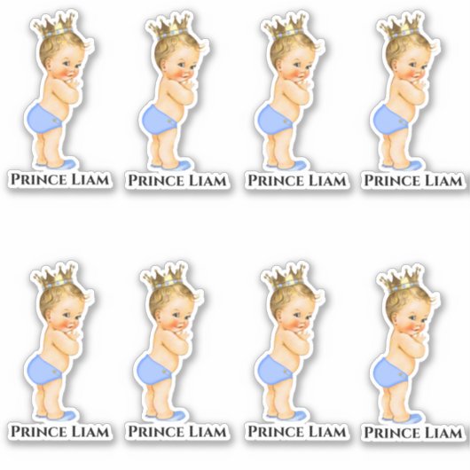 Sticker Petit Prince Bébé Garçon Couronne Dorée Bleu Clair (Devant)