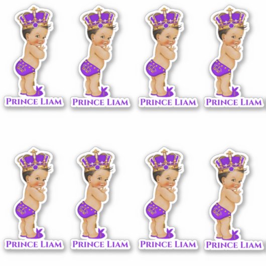 Sticker Petit Prince Bébé Garçon Couronne Violet Or (Devant)