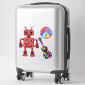 Sticker Petit robot avec signe de paix et de guitare (Sur valise)