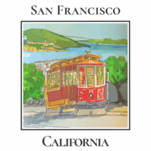 Sticker Petit tramway rouge mignon sur les collines de San