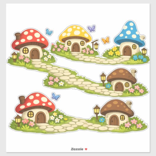 Sticker Petit village de champignons (Feuille)