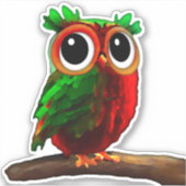 Sticker Petite chouette rouge et verte (Devant)