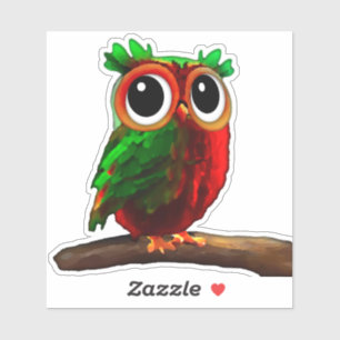Sticker Petite chouette rouge et verte