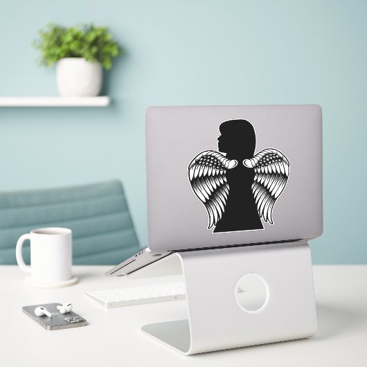 Sticker Petite fille Angel Enfant Silhouette art minimal (Ordinateur portable sur le bureau)