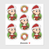 Sticker Petite fille avec cheveux brun long vacances dessi (Feuille)