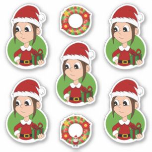 Sticker Petite fille avec cheveux bruns longs Caricature d