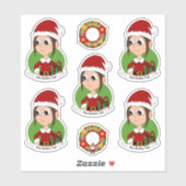 Sticker Petite fille avec cheveux bruns longs Caricature d (Feuille)