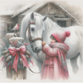 Sticker Petite fille et son cheval Noël (Devant)