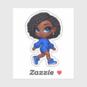 Sticker petite fille noire mignonne aux tresses courtes (Feuille)