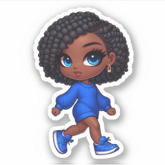 Sticker petite fille noire mignonne aux tresses courtes (Devant)