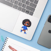 Sticker petite fille noire mignonne aux tresses courtes (Ordinateur portable avec iPhone)