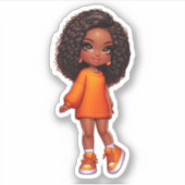 Sticker petite fille noire orange (Devant)