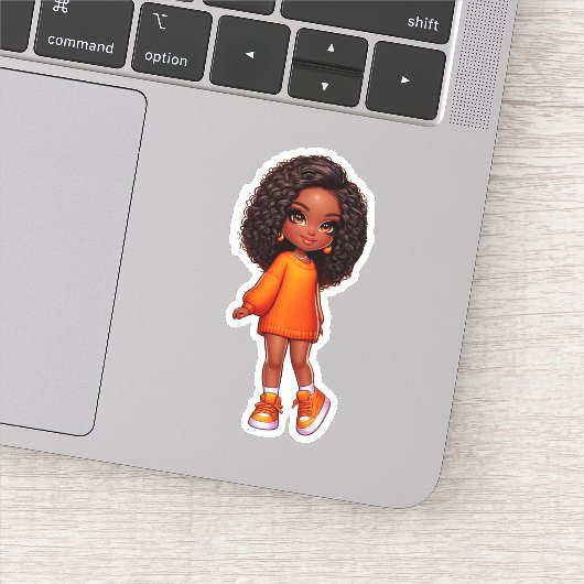 Sticker petite fille noire orange (Détail)