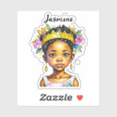 Sticker Petite fille personnalisée Princesse de couleur (Feuille)