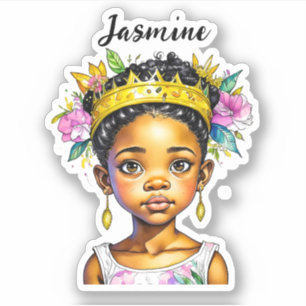Sticker Petite fille personnalisée Princesse de couleur