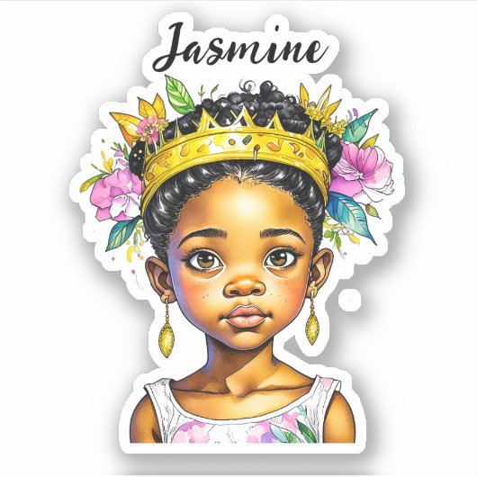 Sticker Petite fille personnalisée Princesse de couleur (Devant)