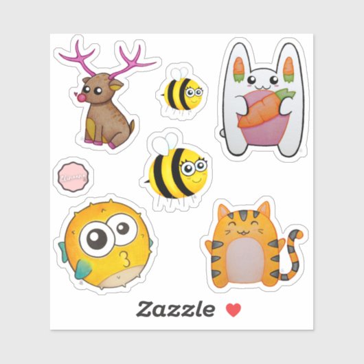 Sticker Petites copines d'animaux caricaturés (Feuille)
