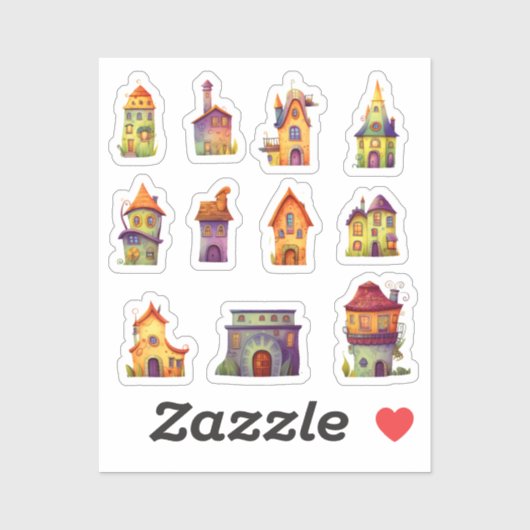 Sticker Petites maisons fantaisistes (Feuille)
