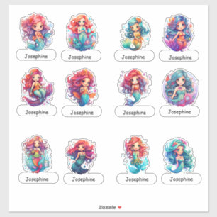 Sticker Petites sirènes mignonnes avec nom d'enfant ci-des