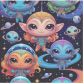 Sticker Petits Aliens Multi-Colores dans l'Espace (Devant)