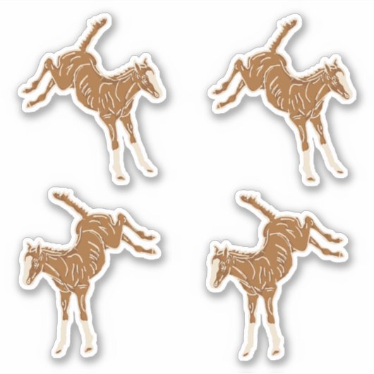 Sticker Petits Chevaux Brown - sur rose saumon. (Devant)