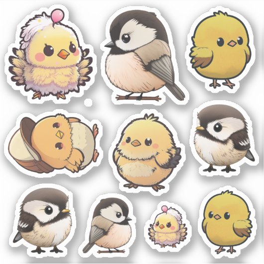 Sticker Petits chicots mignons et chickadee (Devant)