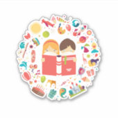 Sticker Petits enfants lisant un dessin animé (Devant)