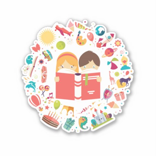 Sticker Petits enfants lisant un dessin animé (Devant)